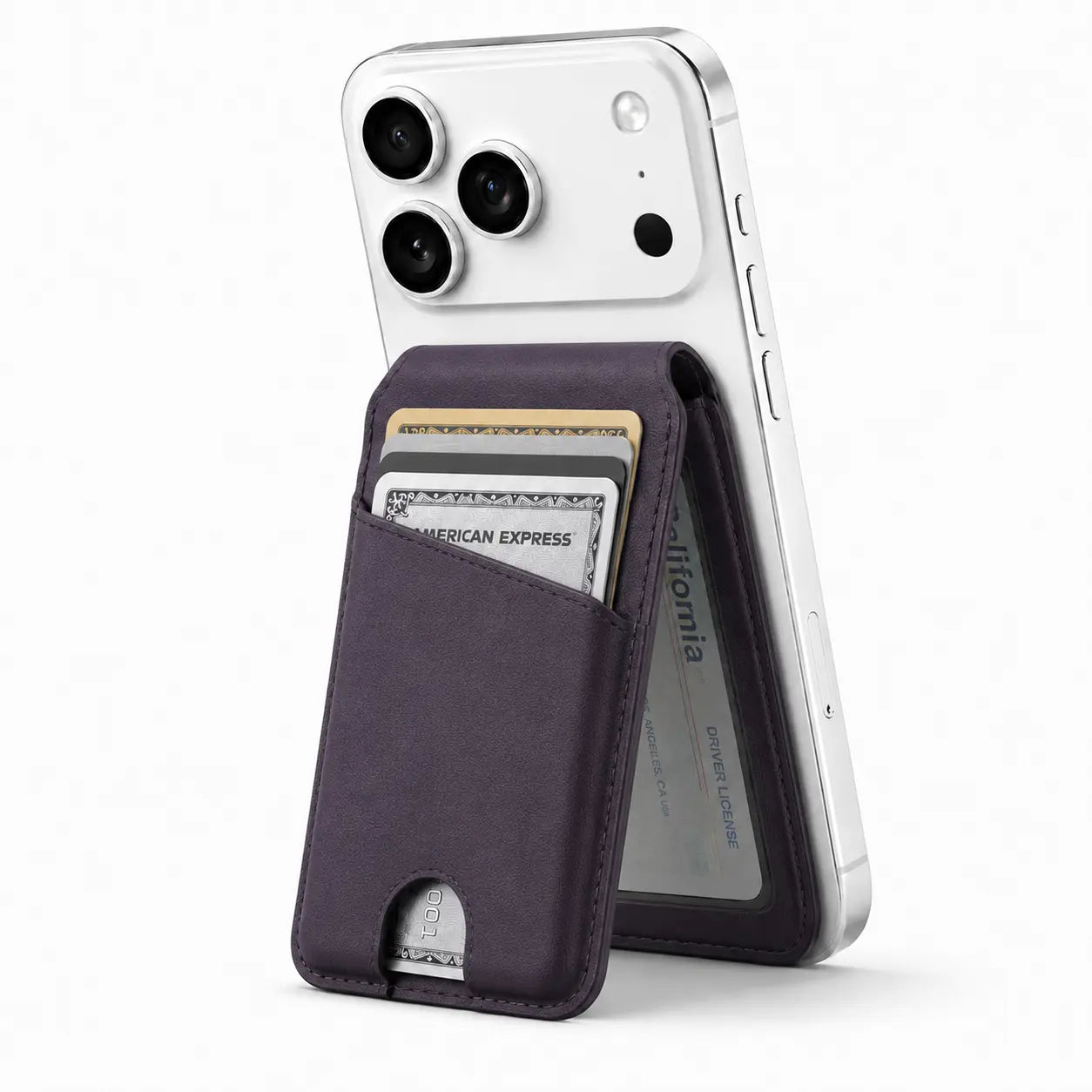 Lavender folding magnetic card wallet used as a phone stand #color_Lavender