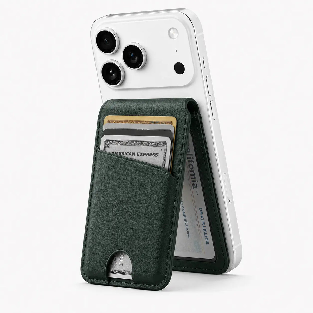 Emerald Green folding magnetic card wallet used as a phone stand #color_Emerald Green