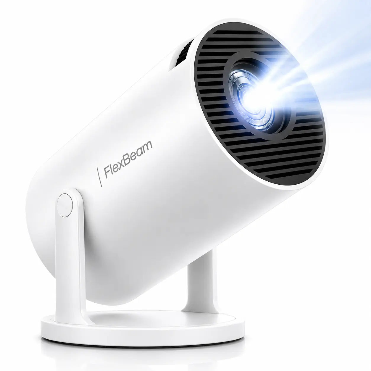 White Pocket Cinema mini projector, angled side view