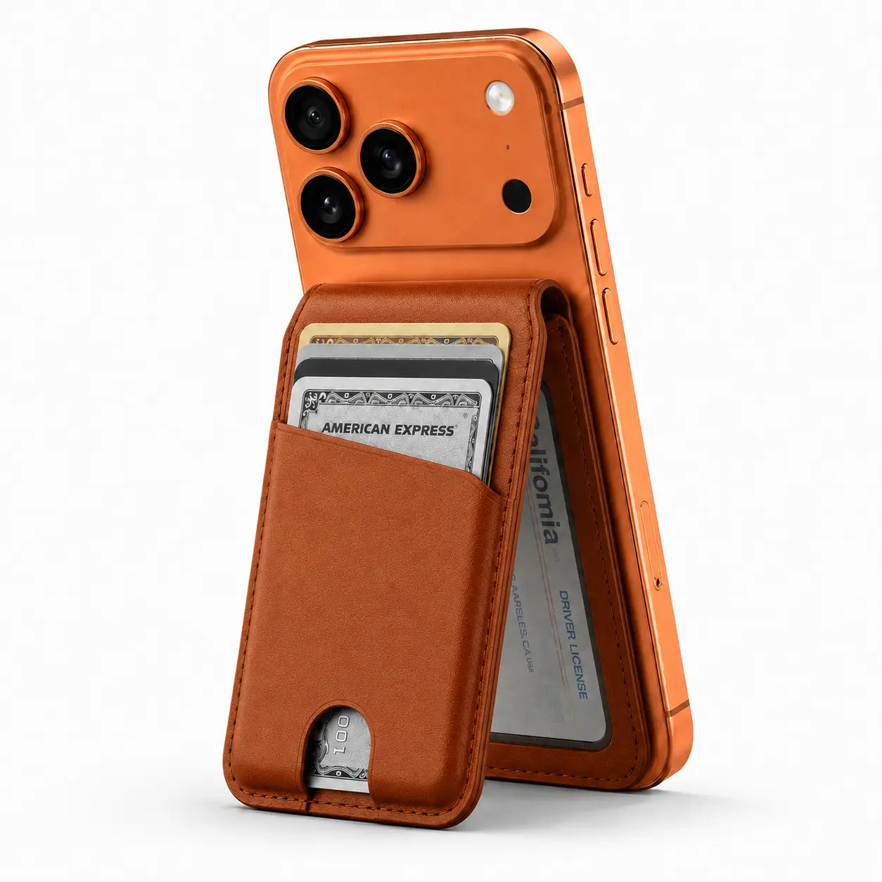 Chestnut Brown folding magnetic card wallet used as a phone stand #color_Chestnut Brown