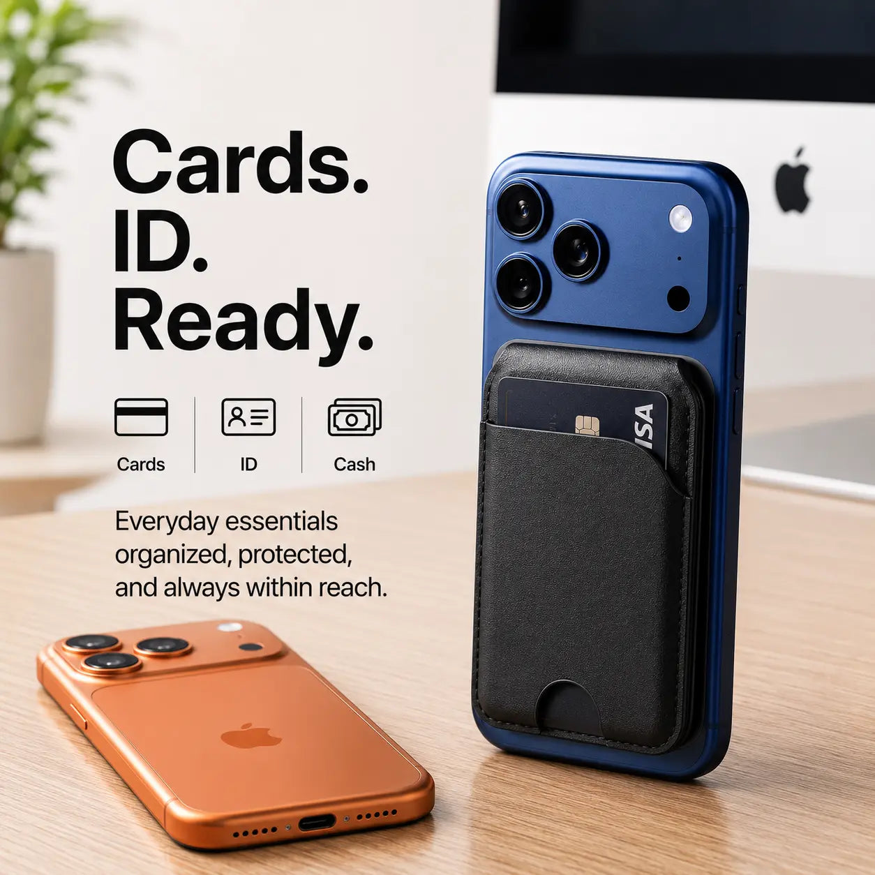 Midnight Black folding magnetic card wallet holding cards and identification #color_Midnight Black